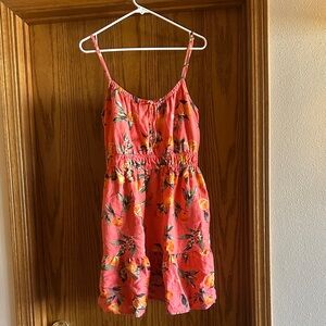 Floral orange summer dress. Linen/viscose material